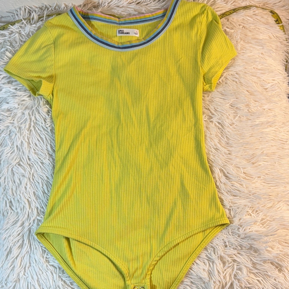 Epic Threads Yellow Bodysuit with Blue Trim